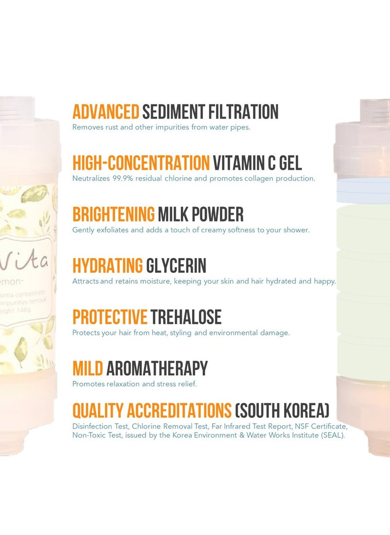 Be-Vita - Korean Vitamin Shower Filter - Anti Hair Loss - Prevents Dry Skin - Chlorine Removal - Rust Removal - Relaxing Aromatherapy - Non-Toxic (Lemon) - Image 1