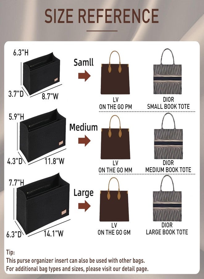 Doxo Purse Organizer Insert for Tote Bags, Doxo Premium Felt Insert Compatible with LV On The Go GM and Dior Book Tote Large, Multi-Compartment Bag Organizer with Detachable Dividers and YKK Zipper (Black) - Image 2