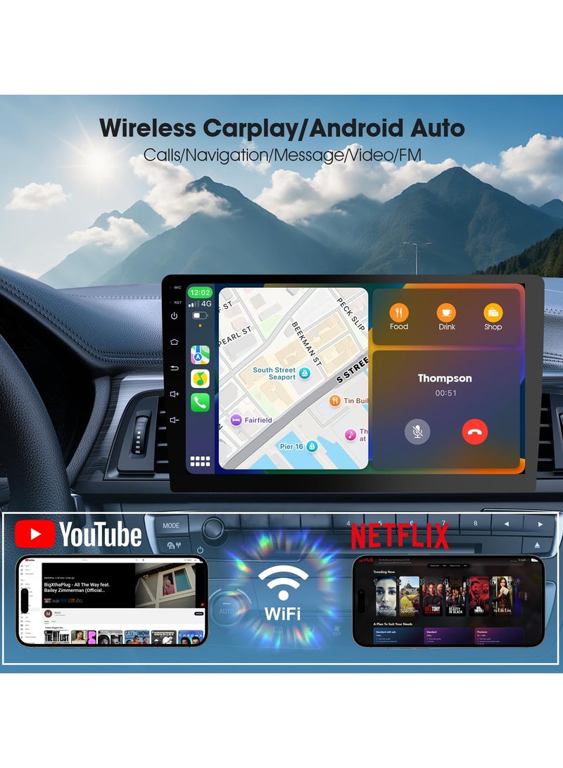 هاو ديور ​شاشة سيارة 9/10.1 بوصة لاسلكية مع CarPlay، ستيريو سيارة دينل مزدوج مع تحكم صوتي، مستقبل صوت شاشة لمس عالية الدقة مع كاميرا للخلف​ - Image 5