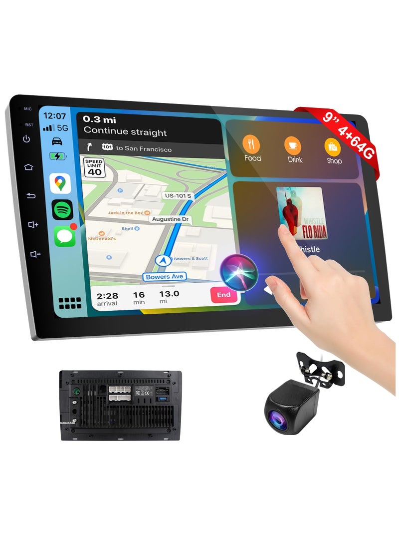 هاو ديور ​شاشة سيارة 9/10.1 بوصة لاسلكية مع CarPlay، ستيريو سيارة دينل مزدوج مع تحكم صوتي، مستقبل صوت شاشة لمس عالية الدقة مع كاميرا للخلف​ - Image 1