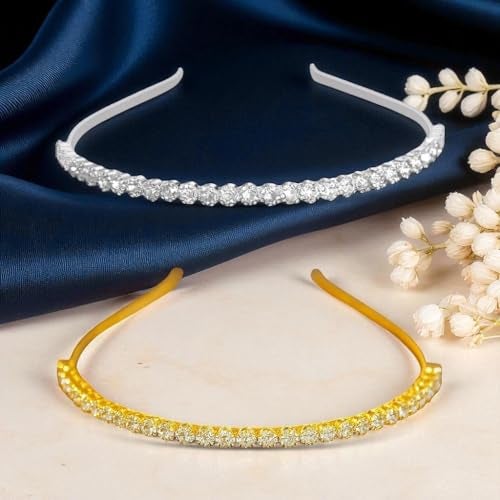 AccessHer Hairbands for Women & Girls | Gold & Silver Rhinestone Hair Hoops | Stylish Hair Accessories for Weddings, Parties, Ethnic Wear & Rakhi Gift (Combo 1, One Size) - Image 2