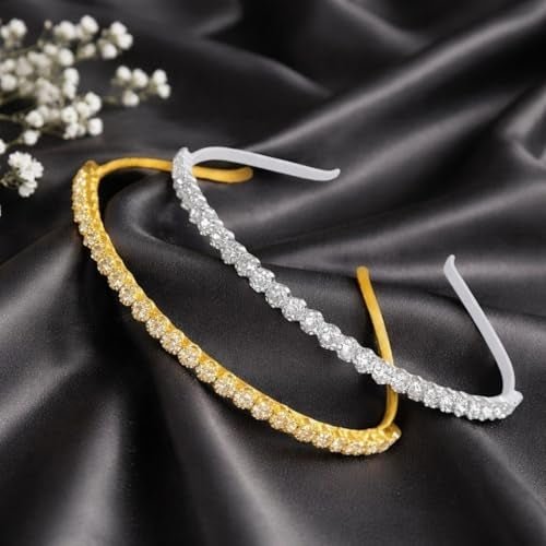 AccessHer Hairbands for Women & Girls | Gold & Silver Rhinestone Hair Hoops | Stylish Hair Accessories for Weddings, Parties, Ethnic Wear & Rakhi Gift (Combo 1, One Size) - Image 4