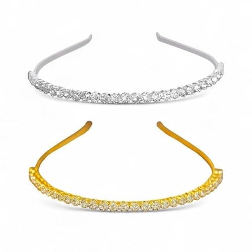 AccessHer Hairbands for Women & Girls | Gold & Silver Rhinestone Hair Hoops | Stylish Hair Accessories for Weddings, Parties, Ethnic Wear & Rakhi Gift (Combo 1, One Size) - Image 1