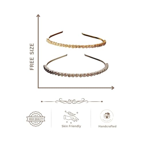 AccessHer Hairbands for Women & Girls | Gold & Silver Rhinestone Hair Hoops | Stylish Hair Accessories for Weddings, Parties, Ethnic Wear & Rakhi Gift (Combo 1, One Size) - Image 5