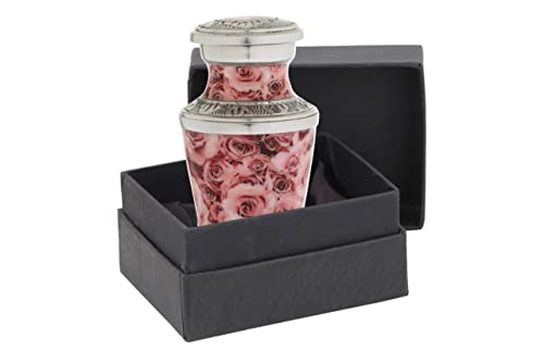 Bold & Divine Cremation Urns for Human Ashes - Decorative Brass Urns, Pink Rose Pattern, Small Keepsake Urn for Ashes Adult Female and Male, Funeral Urns - Image 1