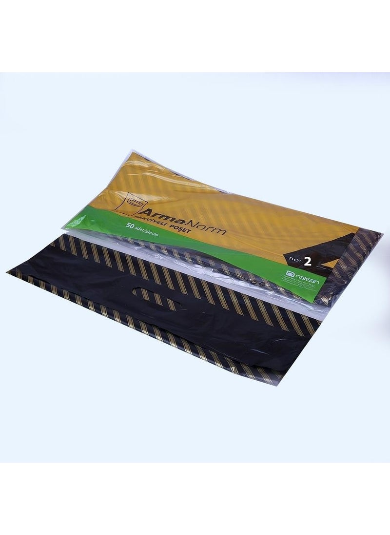 Arma - Emblem Reinforced Thick Patterned Striped Black Bag Sachet Bag - 2 No - 26X38 Cm. - Package of 50 Pieces - Image 1