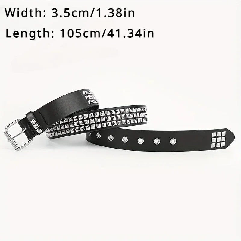 1PC Women's Punk Metal Pyramid Belt Square Bead Rivet - Image 4