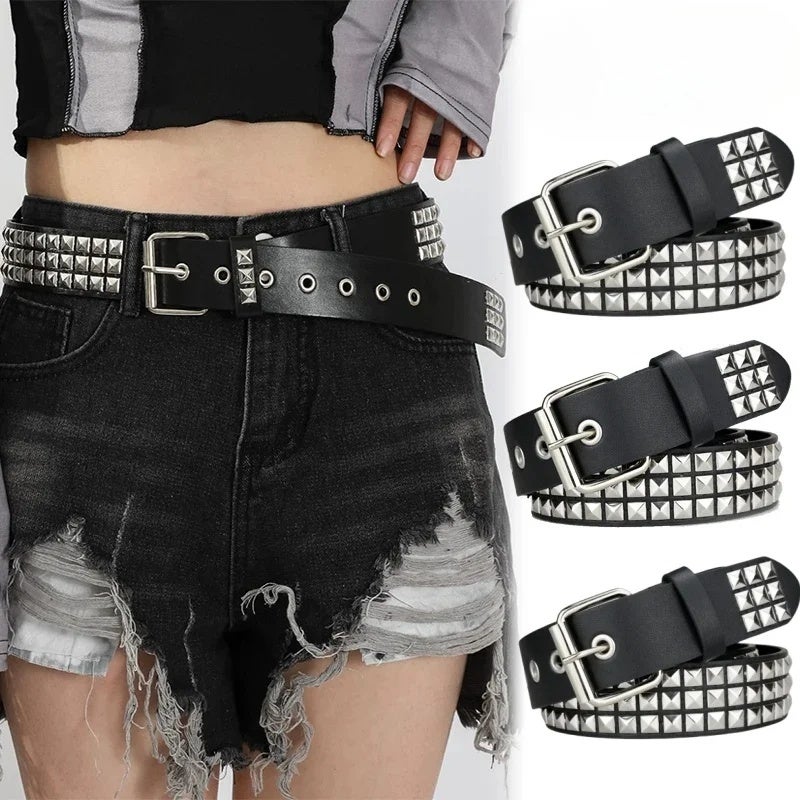 1PC Women's Punk Metal Pyramid Belt Square Bead Rivet - Image 1