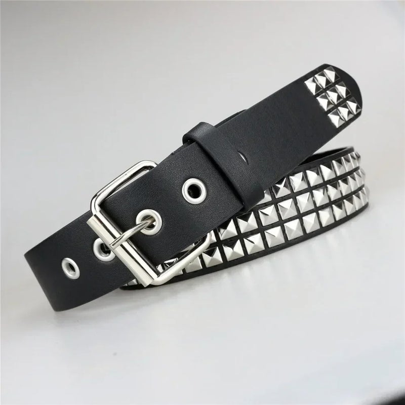 1PC Women's Punk Metal Pyramid Belt Square Bead Rivet - Image 2