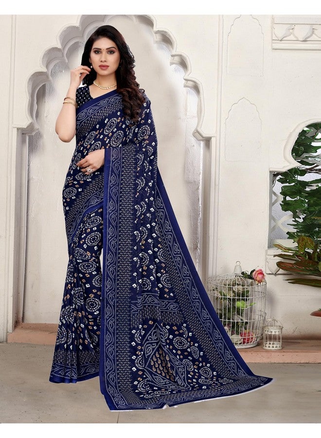 SRL Women's Georgette Bandhani Printed Saree with Blouse (2041S575_BZ_Dark Blue::White)  - Image 3