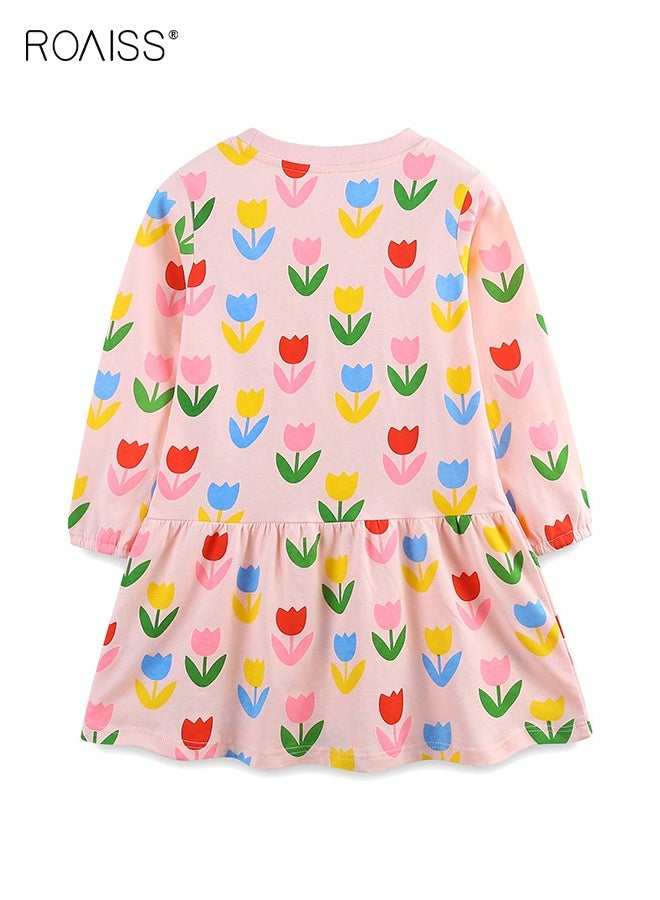 roaiss Girls Floral Dresses, Stylish Long Sleeve A-line Dress, Flower-patterned Cotton Dress, Fancy Dress for Little Girls, Suitable for Daily Wear and Outdoor Activities - Image 2