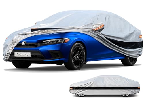 Holthly 10 Layer Sedan Car Cover Waterproof All Weather for Automobiles100 Waterproof Outdoor Car Covers Rain Snow UV Dust Protection Custom Fit for Honda Civic Toyota Corolla VW Jettaetc