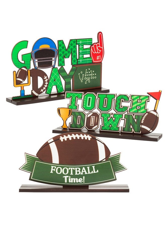 Haooryx 3Pcs Football Wood Table Decoration Centerpiece Signs Football Time Game Day Touchdown Letter Sign Detachable Wooden Table Topper For Football Game Soccer Party Home Decorations Supplies - Image 1
