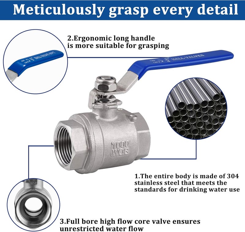 1" NPT ball valve,304 Stainless Steel full port ball valve for Water, Oil, and Gas - Image 3