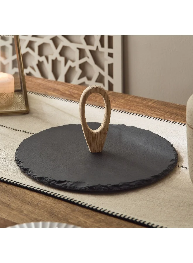 Home Box Eden Round Slate Cake Stand With Bamboo Handle