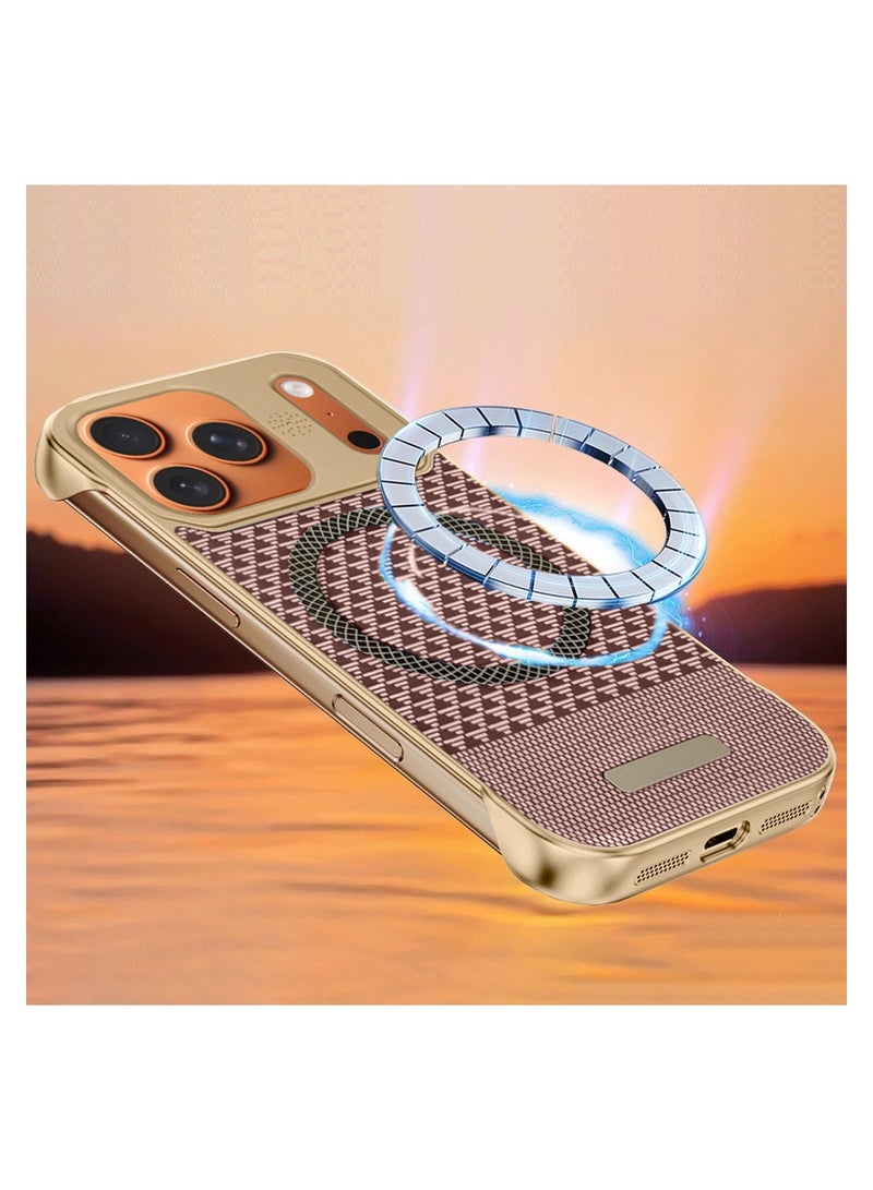 دبليو تيك غطاء حماية لهاتف آيفون 17 برو 5G 2025 بإطار معدني مغناطيسي بلا إطار، بنسيج قماشي رقيق، من البلاستيك المقوى مع ماجسيف (MCCPSN) - وردي/ذهبي - Image 2
