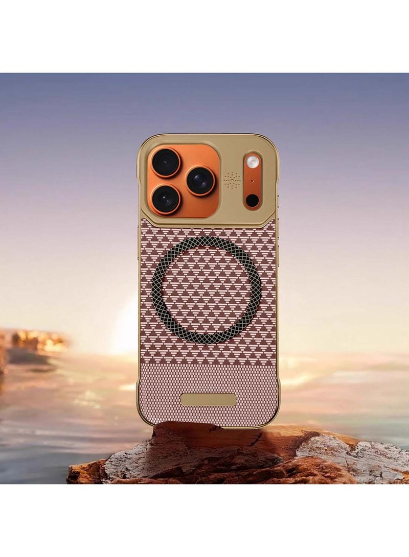 دبليو تيك غطاء حماية لهاتف آيفون 17 برو 5G 2025 بإطار معدني مغناطيسي بلا إطار، بنسيج قماشي رقيق، من البلاستيك المقوى مع ماجسيف (MCCPSN) - وردي/ذهبي - Image 4