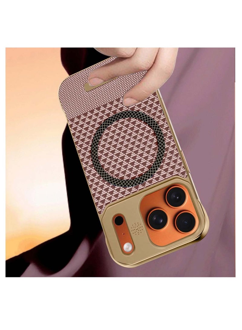 دبليو تيك غطاء حماية لهاتف آيفون 17 برو 5G 2025 بإطار معدني مغناطيسي بلا إطار، بنسيج قماشي رقيق، من البلاستيك المقوى مع ماجسيف (MCCPSN) - وردي/ذهبي - Image 3