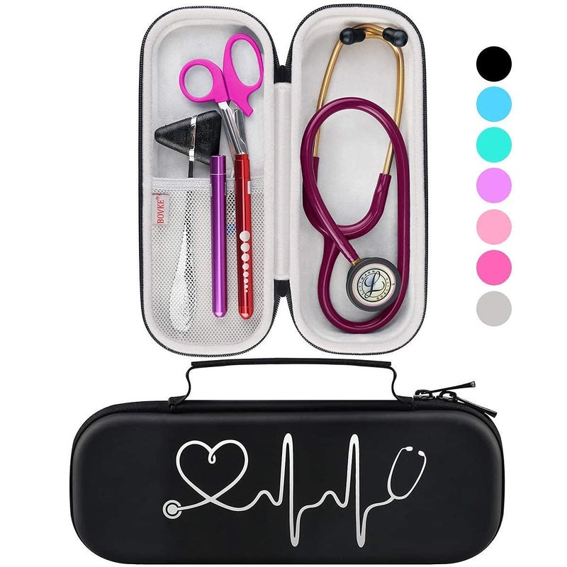 BOVKE Stethoscope Case for 3M Littmann Classic III, Lightweight II S.E, MDF Acoustica Deluxe Stethoscopes - Extra Room for Medical Bandage Scissors EMT Trauma Shear and LED Penlights, Black - Image 1