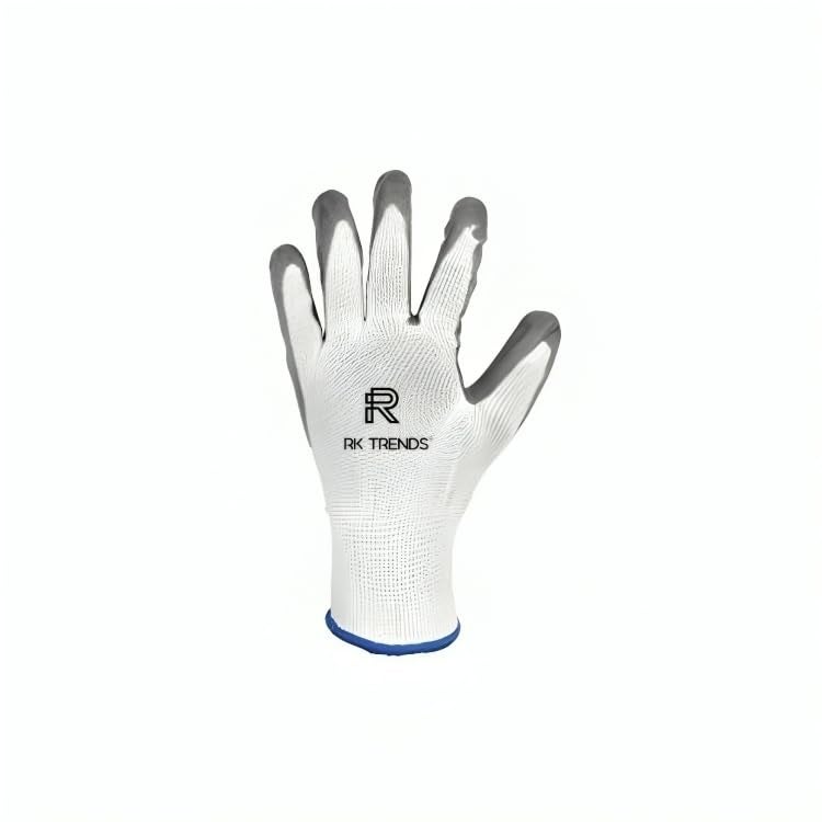 RK TRENDS Heavy Duty Coated Work Gloves For Industrial|Gardening|Agricultural |Cleaning. (Pack of 10 Pairs, Gery (Nitrile Coated)), Grey - Image 2