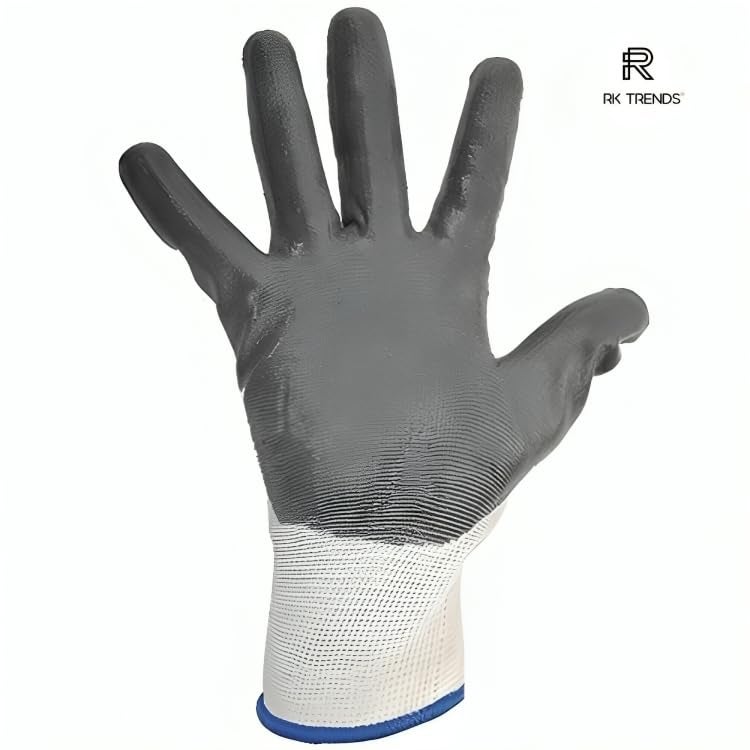 RK TRENDS Heavy Duty Coated Work Gloves For Industrial|Gardening|Agricultural |Cleaning. (Pack of 10 Pairs, Gery (Nitrile Coated)), Grey - Image 3