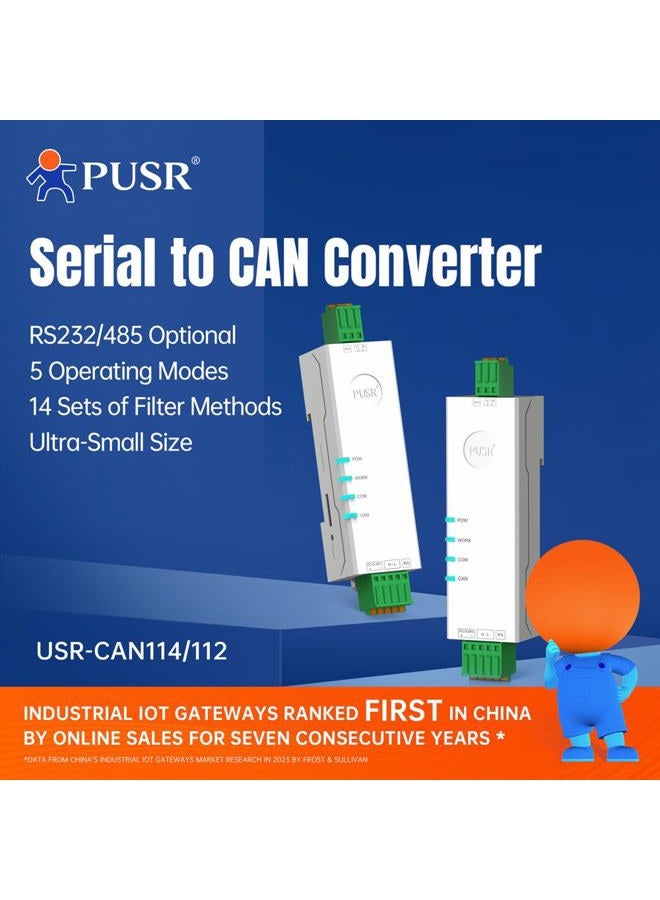 PUSR RS485 to CAN Converter CAN-Bus to Serial Port 5 Operating Data Filtering up to 14 Filter Sets USR-CAN114 - Image 3