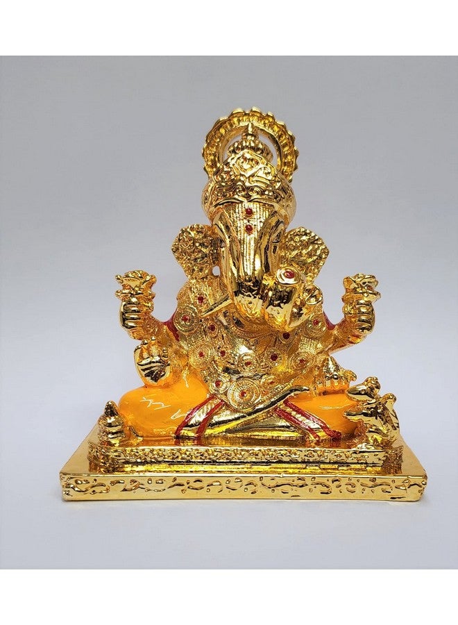 Gold Art India Dagdusheth Ganesh Idols Gold Plated dagdusheth ganpati murti for Car Dashboard, Office Desk & Home Gold Plated Ceramic (Gold) - Image 1