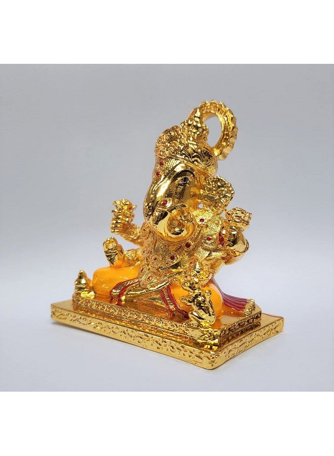 Gold Art India Dagdusheth Ganesh Idols Gold Plated dagdusheth ganpati murti for Car Dashboard, Office Desk & Home Gold Plated Ceramic (Gold) - Image 3