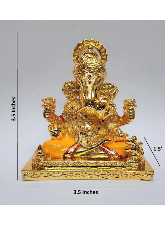 Gold Art India Dagdusheth Ganesh Idols Gold Plated dagdusheth ganpati murti for Car Dashboard, Office Desk & Home Gold Plated Ceramic (Gold) - Image 5
