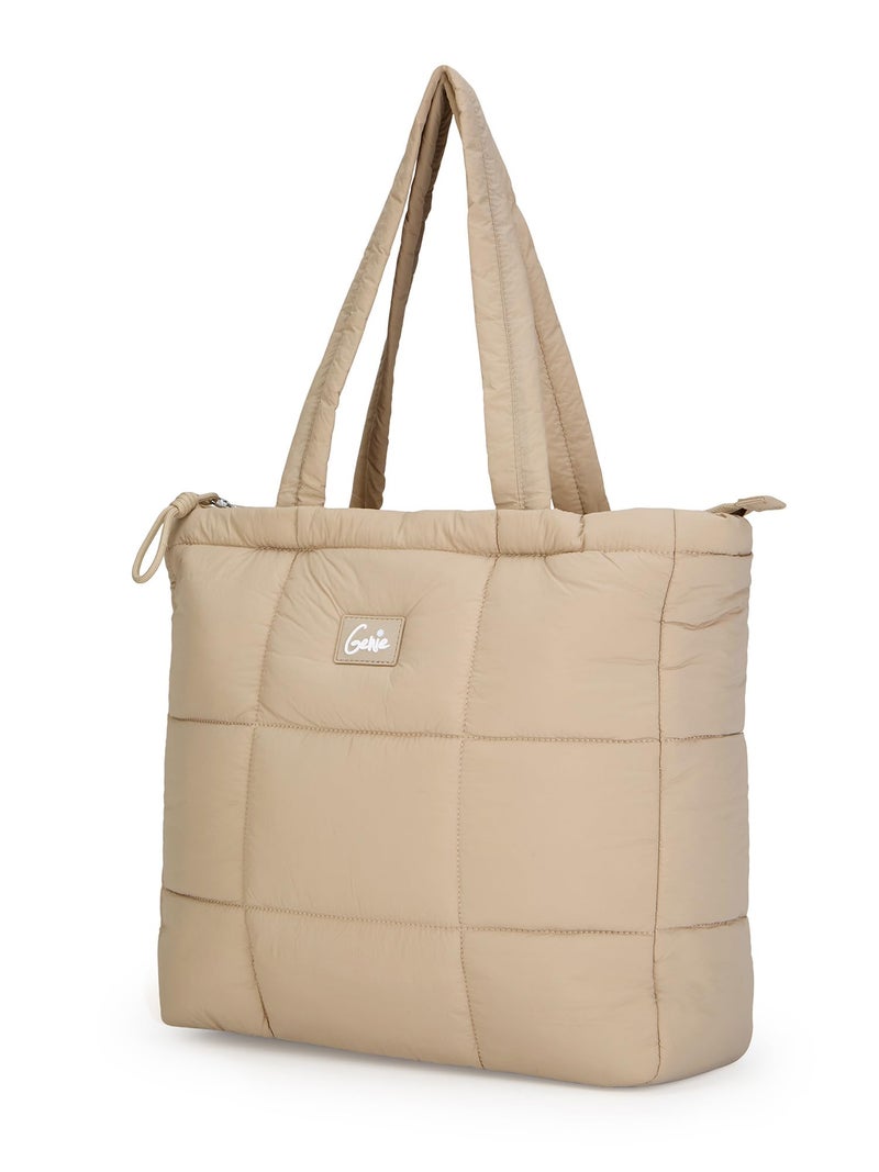 Genie Halotote Tote Bag For Girls |14 Inch-18 Litres With One Compartment, Laptop Sleeve And Organizer |Best For Laptop, Makeup, Journal, Cables & College/Work Must-Haves - Beige - Image 1