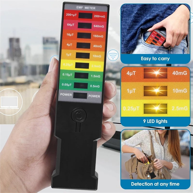 Digital Electrometer, Electromagnetic Radiation Detector Handheld EMF Reader Battery Operated Meter Tester Portable 9 LED Gauss - Image 2