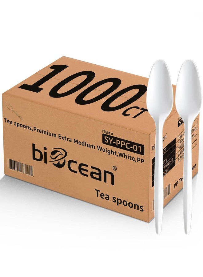 biocean 1000PCS Disposable Plastic Teaspoons Bulk Spoons White Silverware Reusable Heavy Duty Disposable Cutlery Plastic Utensils Flatware for Home Restaurant Party Picnic Camping Travel (Teaspoon-1000pcs) - Image 1