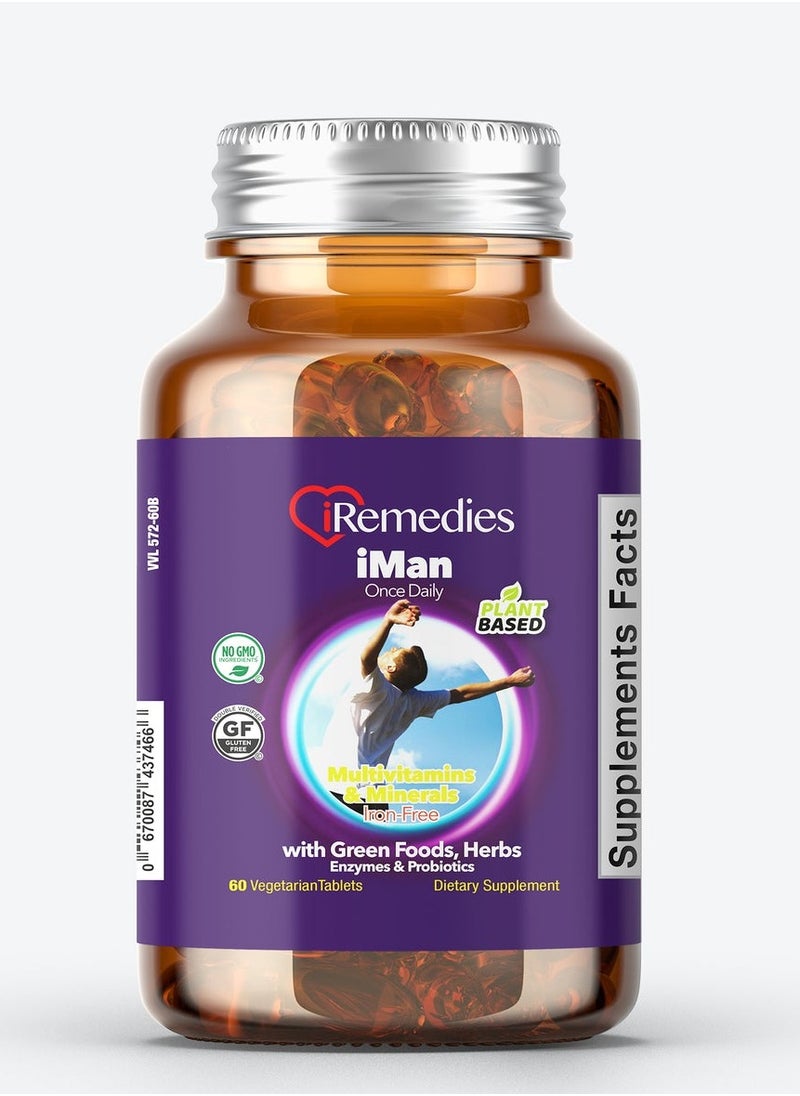 iRemedies iMan Once Daily Multivitamins – 90 Vegetarian Tablets – gluten free  - Image 1