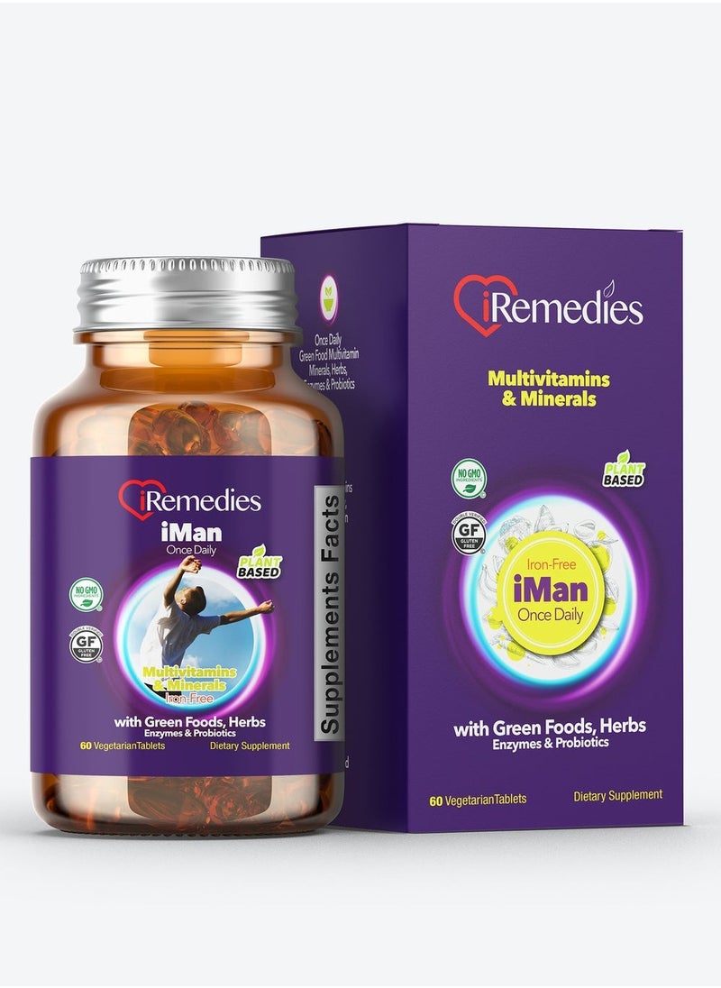 iRemedies iMan Once Daily Multivitamins – 90 Vegetarian Tablets – gluten free  - Image 2