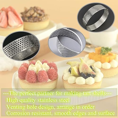 DATANYA 12Pack Tart Rings 3.15 Inch Perforated Tart Ring Stainless Steel, Round Mousse Cake Ring Metal Pastry Mold for Baking Cooking Pastries, small fruit tartet crust 8cm - Image 3