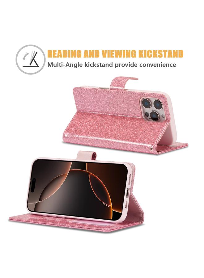 S-TOP Case For iPhone 16 Pro Glitter Powder Love Leather Phone Case - Image 4