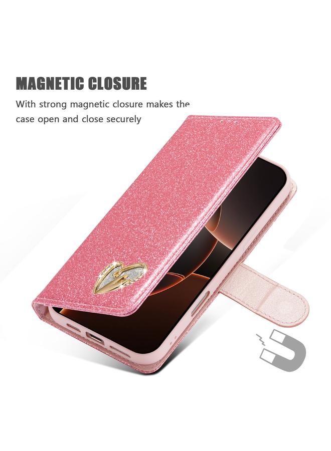 S-TOP Case For iPhone 16 Pro Glitter Powder Love Leather Phone Case - Image 5