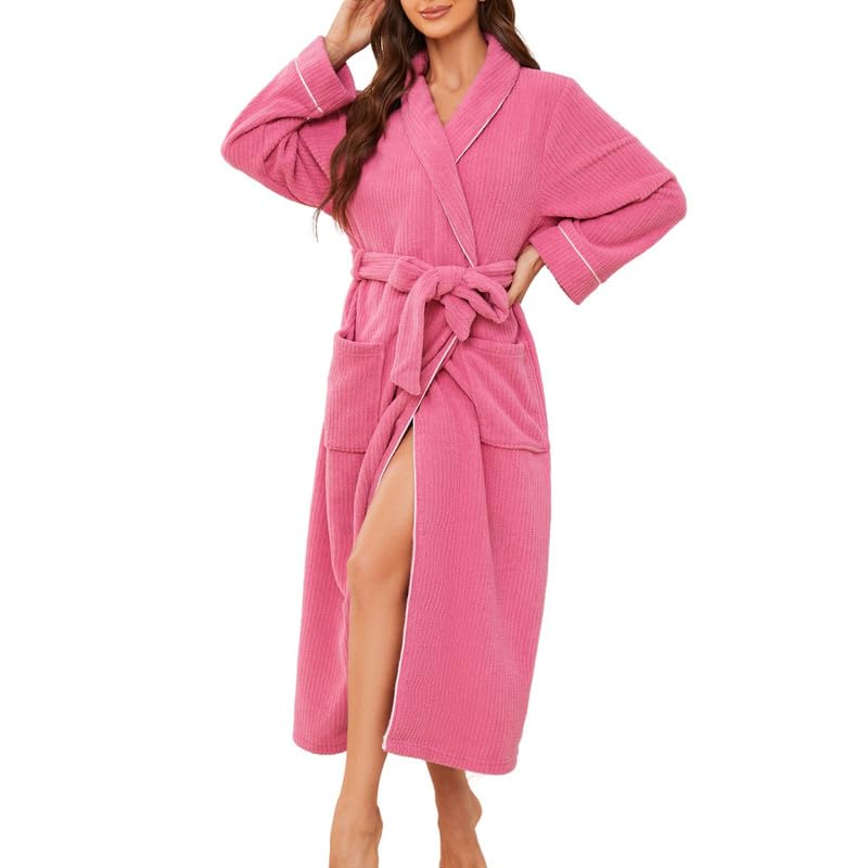 HEARTNICE HEARTNICE Women Cozy Robes, Soft Long Sleepwear Comfortable Bathrobe for Women Loose Loungewear Warm (Rose,S/M)  - Image 4