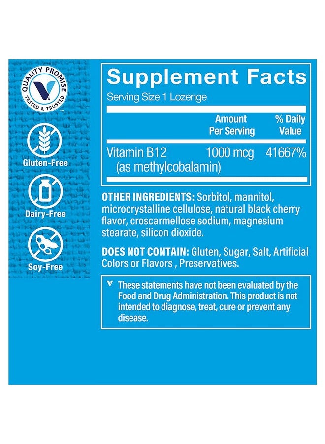 The Vitamin Shoppe Vitamin B12 Methylcobalamin 1,000mcg - Highly Bioavailable Form of B12 to Support Energy Production - Black Cherry Flavored (60 Lozenges) - Image 3