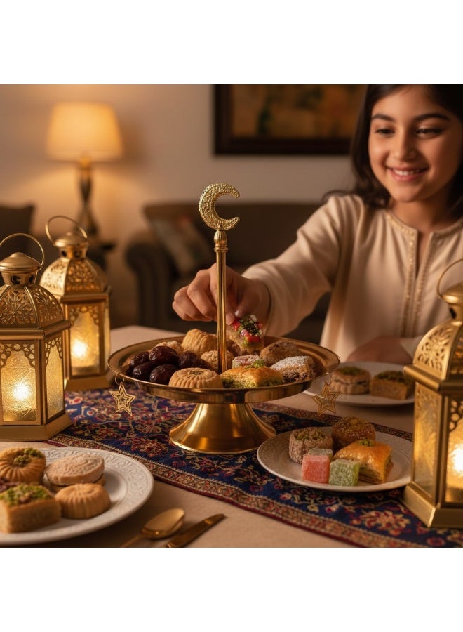 Ramadan Serving Tray with Crescent Handle & Hanging Stars - For Sweets & Dates - Image 3