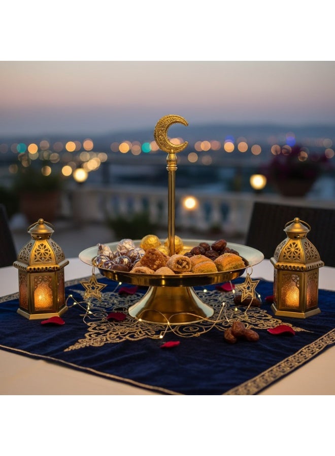 Ramadan Serving Tray with Crescent Handle & Hanging Stars - For Sweets & Dates - Image 2