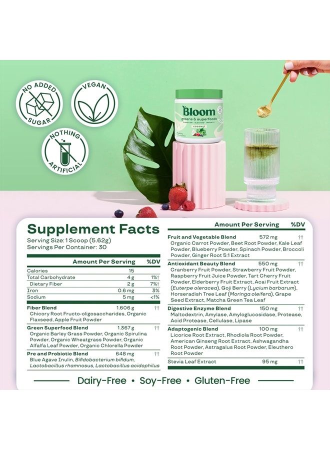 Bloom Nutrition Super Greens Powder Smoothie & Juice Mix - Probiotics for Digestive Health & Bloating Relief for Women, Digestive Enzymes with Superfoods Spirulina & Chlorella for Gut Health (Coconut) - Image 4