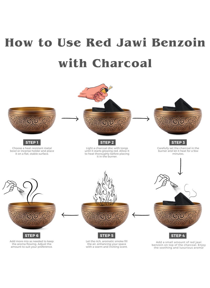 Red Jawi Benzoin Incense | Pure and Aromatic Resin with Triangle Charcoal Tablet