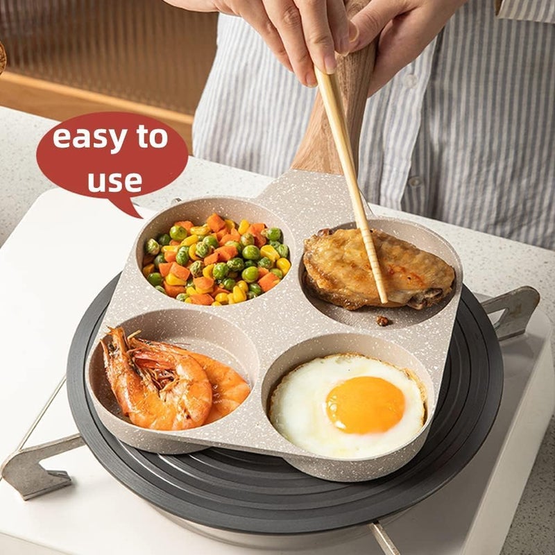 Shreya Store 4 Hole Non Stick Egg Frying pan,Multi-Purpose Frying pan for Omelet uttapam,idli Burger Poached Egg Kitchen Breakfast (1pcs) (White_01)  - Image 2