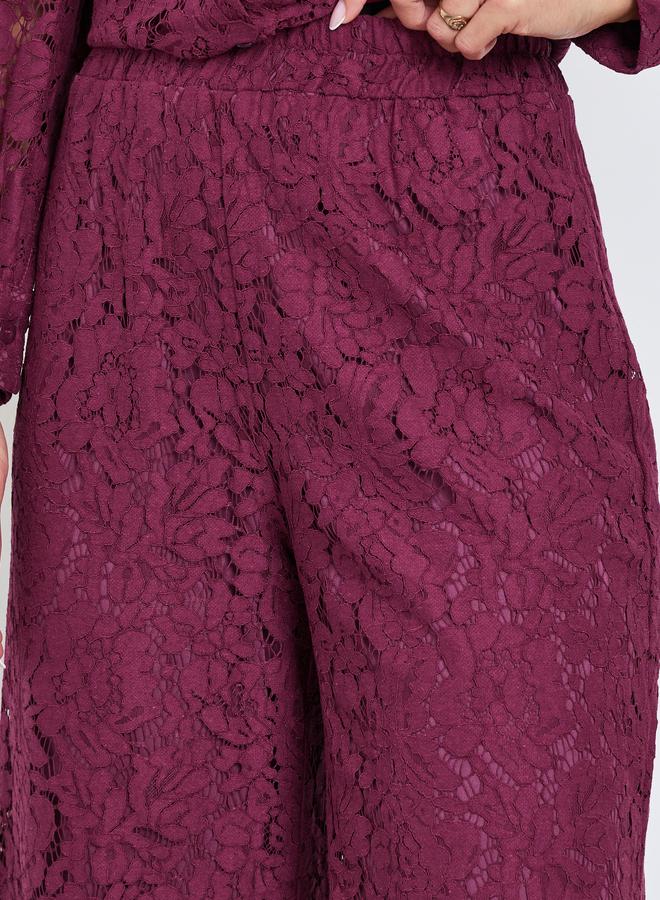 Styli Burgundy Lace Wide Leg Pants - Image 4