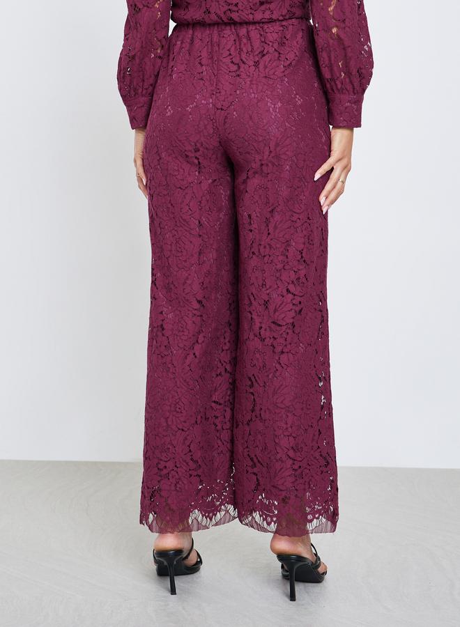 Styli Burgundy Lace Wide Leg Pants - Image 5