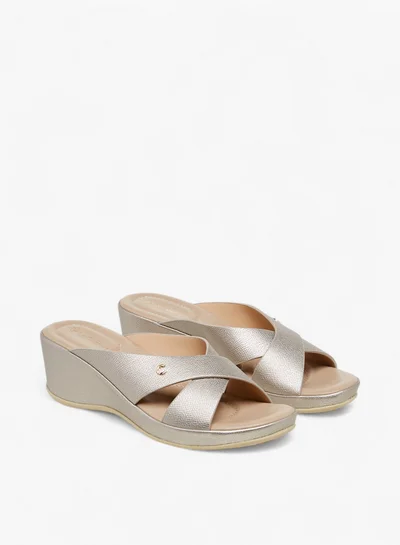 Le Confort Solid Cross Strap Slip-On Sandals with Wedge Heels