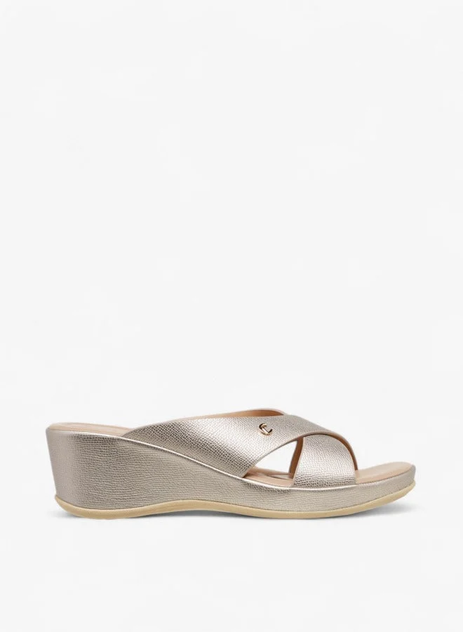 Le Confort Solid Cross Strap Slip-On Sandals with Wedge Heels