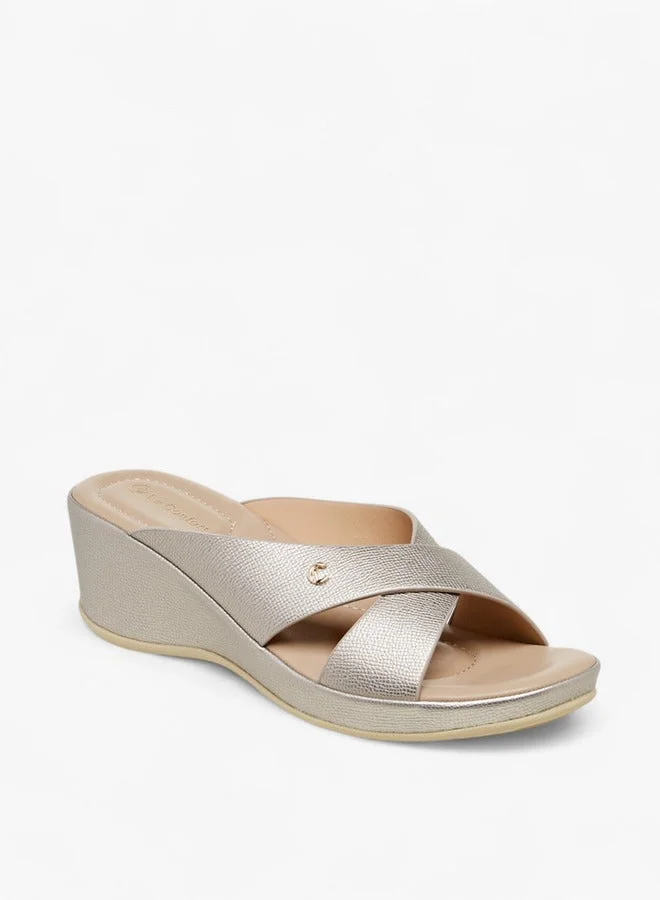 Le Confort Solid Cross Strap Slip-On Sandals with Wedge Heels