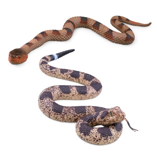SIENON 2Pcs Realistic Fake Snakes Toys Figures Soft Rubber Lifelike Garden Poisonous Scare Birds and Squirrels Viper Rattlesnake Stress Relief Gag Toys Halloween Prank Props - Image 1